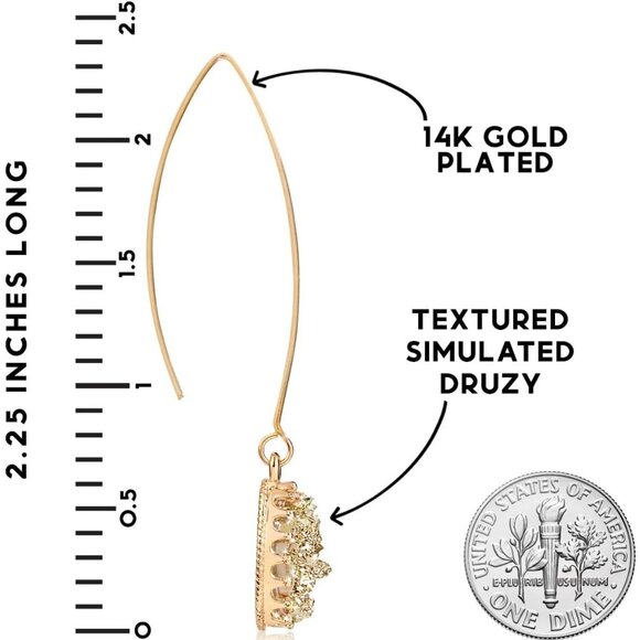 Women's Simulated Druzy Dangly Threader Earrings Gold Long Simple Boho Hoop - Picture 4 of 9